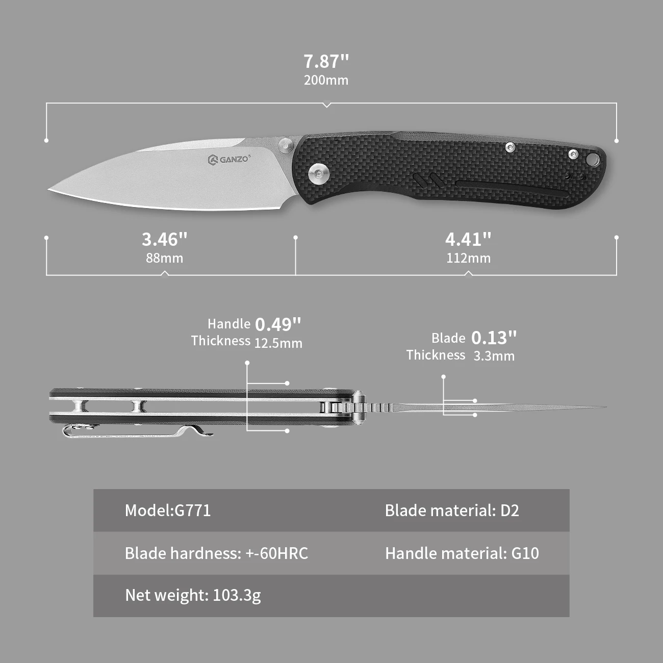 60HRC FBknife Coltello Ganzo G771 modello D2 lama G10 Maniglia Coltello pieghevole Strumento di sopravvivenza Coltello tascabile Strumento tattico da campeggio esterno