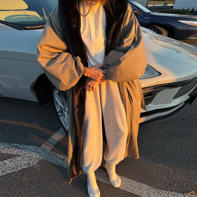 معطف طويل كبير الحجم للنساء سترات فضفاضة بياقة من الفرو الصناعي وأربطة معاطف عصرية بأكمام طويلة ملابس خارجية معاطف شتوية جديدة 2025 #5