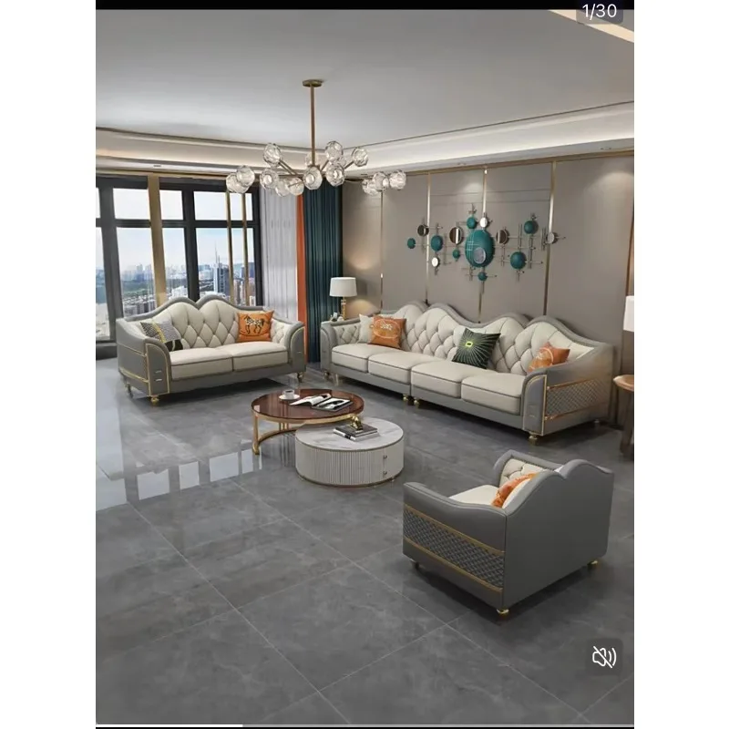 Light luxury leather sofa high-end living room American modern small household 123 combination straight row four-seater
