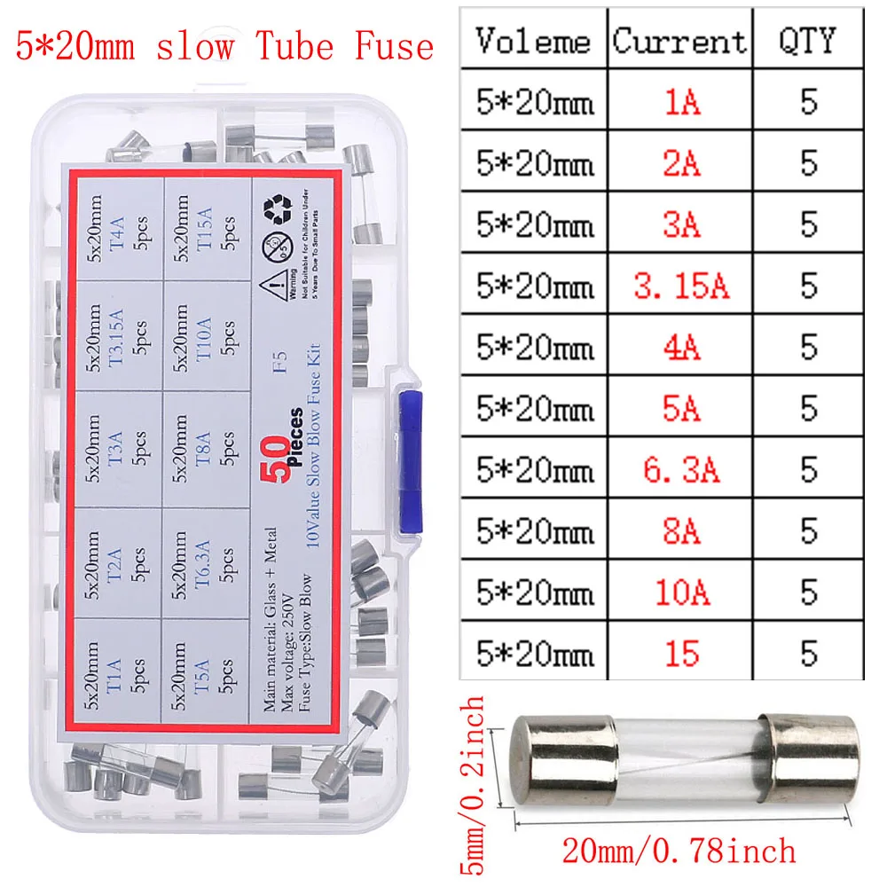 5x20 5x25 6x30 3.6x10mm Slow Fast Blow Glass Ceramic Fuse With Lead Wire Mix kit 0.1A0.2A0.5A1A2A3.15A4A5A6.3A8A10A15A16A20A30A