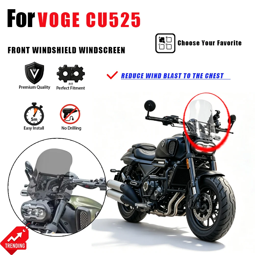 Para Motocicleta VOGE CU525: Para-brisa, Defletor de Vento, Carenagem Frontal, Placa de Proteção Frontal, Acessórios para Moto, Peças de Cúpula