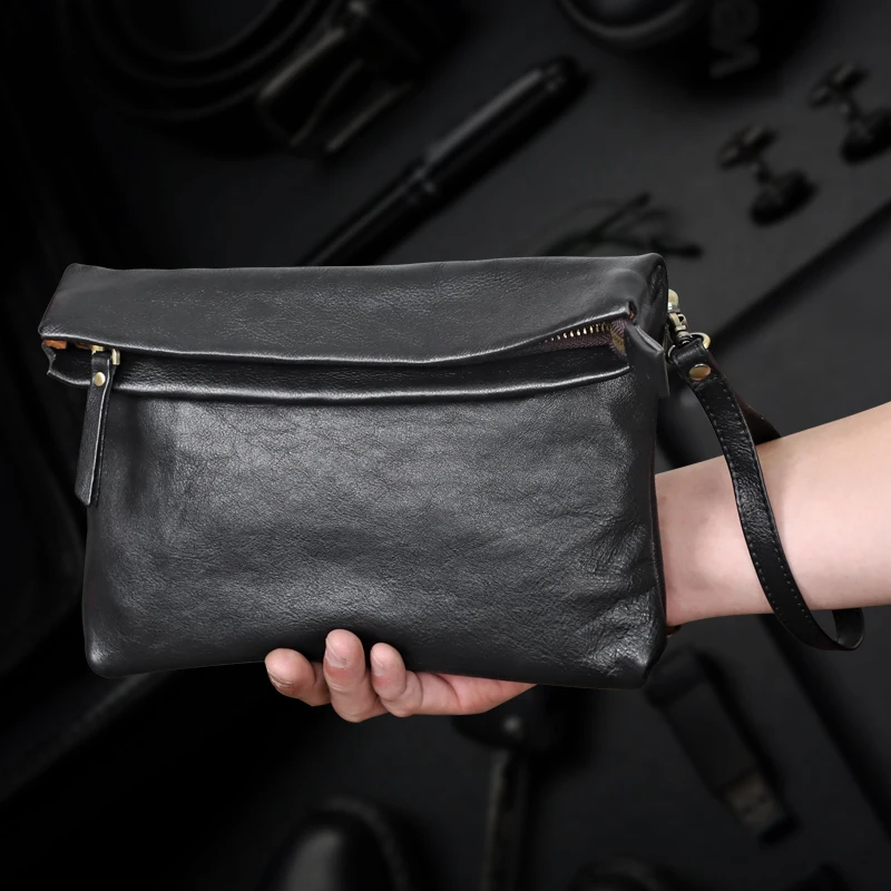 

Handmade Genuine Leather Men's Shoulder Bag Large Capacity Clutch Wallet Crossbody Chest Bag For Male Handbag Hand Bag