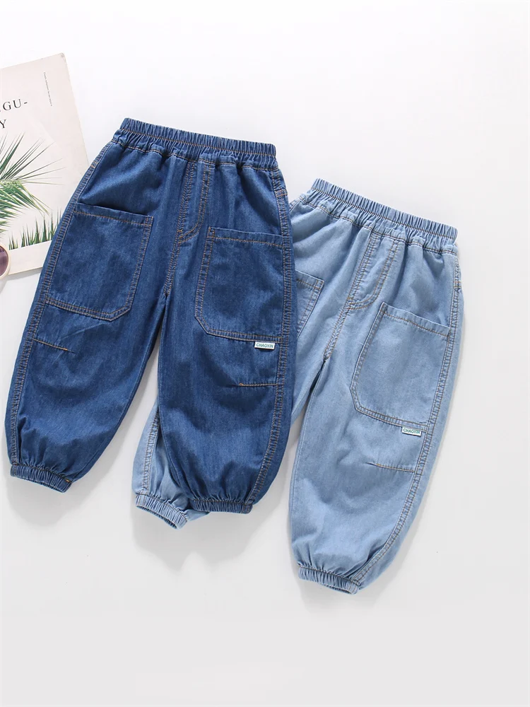 

Хлопковые джинсовые брюки для мальчиков, весенне-осенние легкие новые брюки для детей, весенняя защита от комаров, летние прямые повседневные брюки...