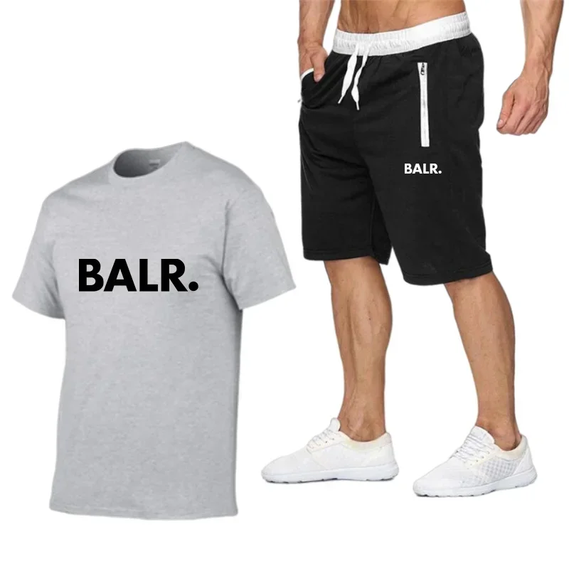 2024 New Men's Fitness Fashion Set Men's casual sportswear set BALR sportswear Short sleeved T-shirt+shorts 2-piece set