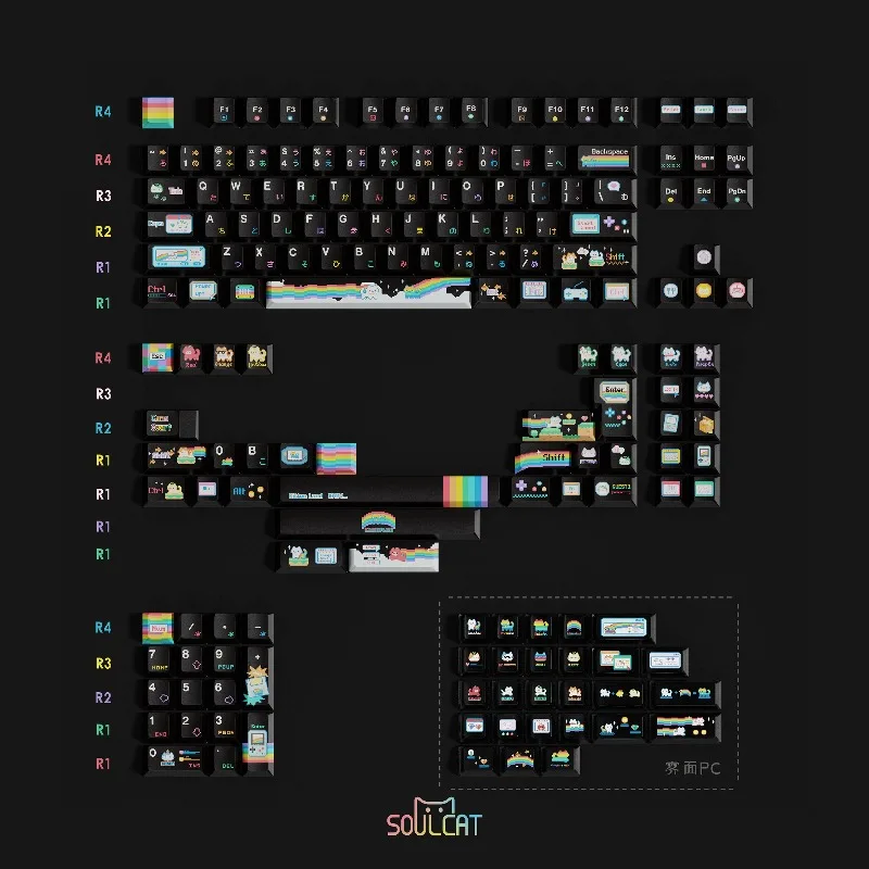 Rainbow Cat Complete Set Keycaps Customized PBT Transparent Fog Cherry Profile Keyboard Cap for Mechanical Keyboard Accessories