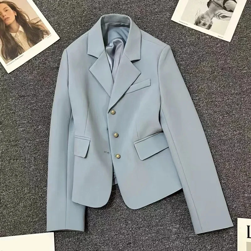 

Single Breastedblue Blazer for Women Korean Fashion Long Sleeve Suit Jackets Woman 2023 Chic Loose Fitting Blazer Coat Ladies