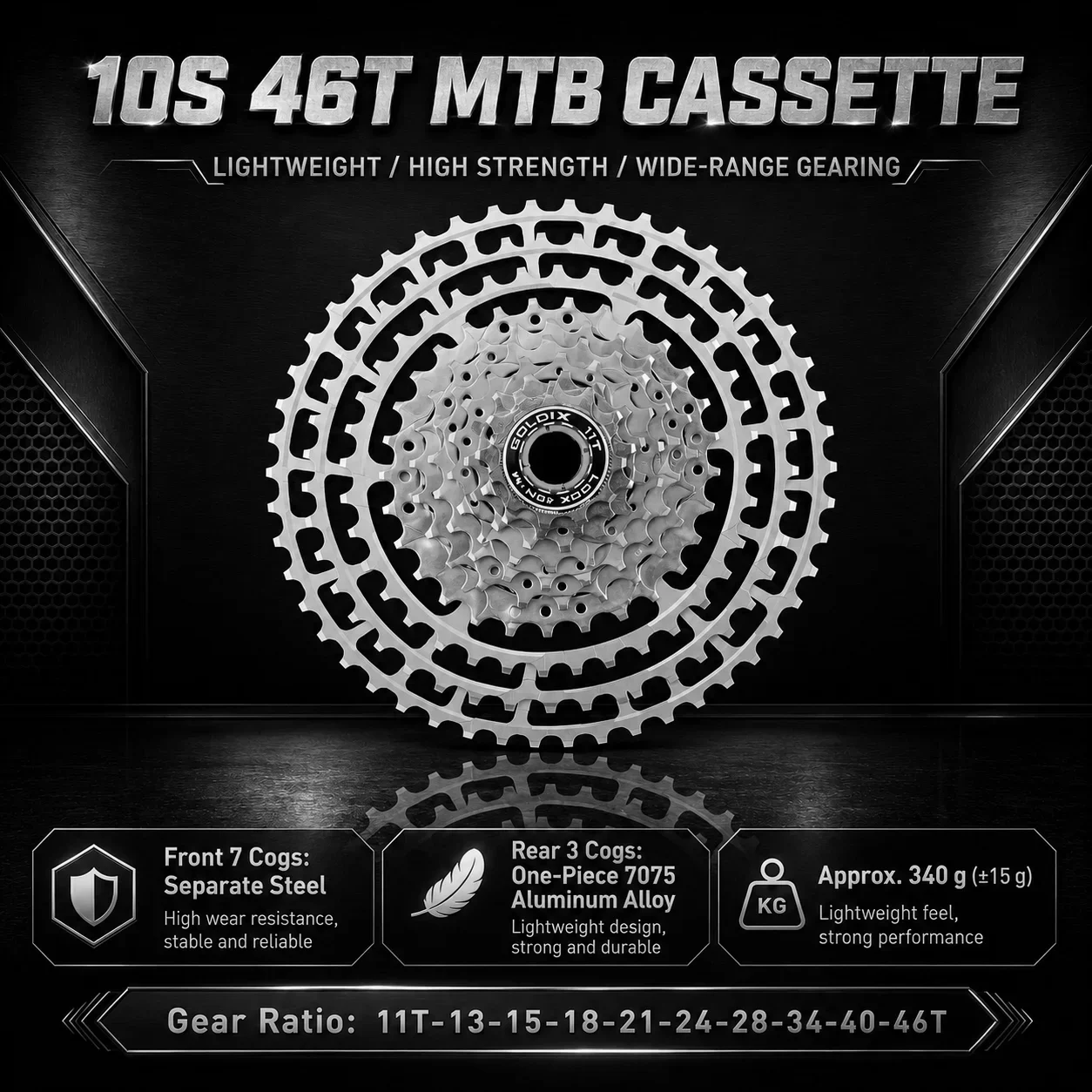 GOLDIX Ultraleichte Mountainbike-Kassette 10/11/12-fach HG-Struktur Fahrrad-Freilauf 46/50/52T Kompatibel mit SHIMANO-Schaltung – Detail 7