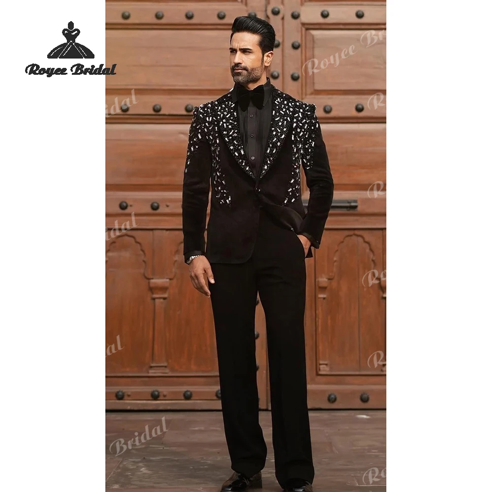 Luxury Rhinestone Two Piece Single Breasted Men's Suit Wedding 2026 Peak Lapel Evening Suit Customized trajes para hombre