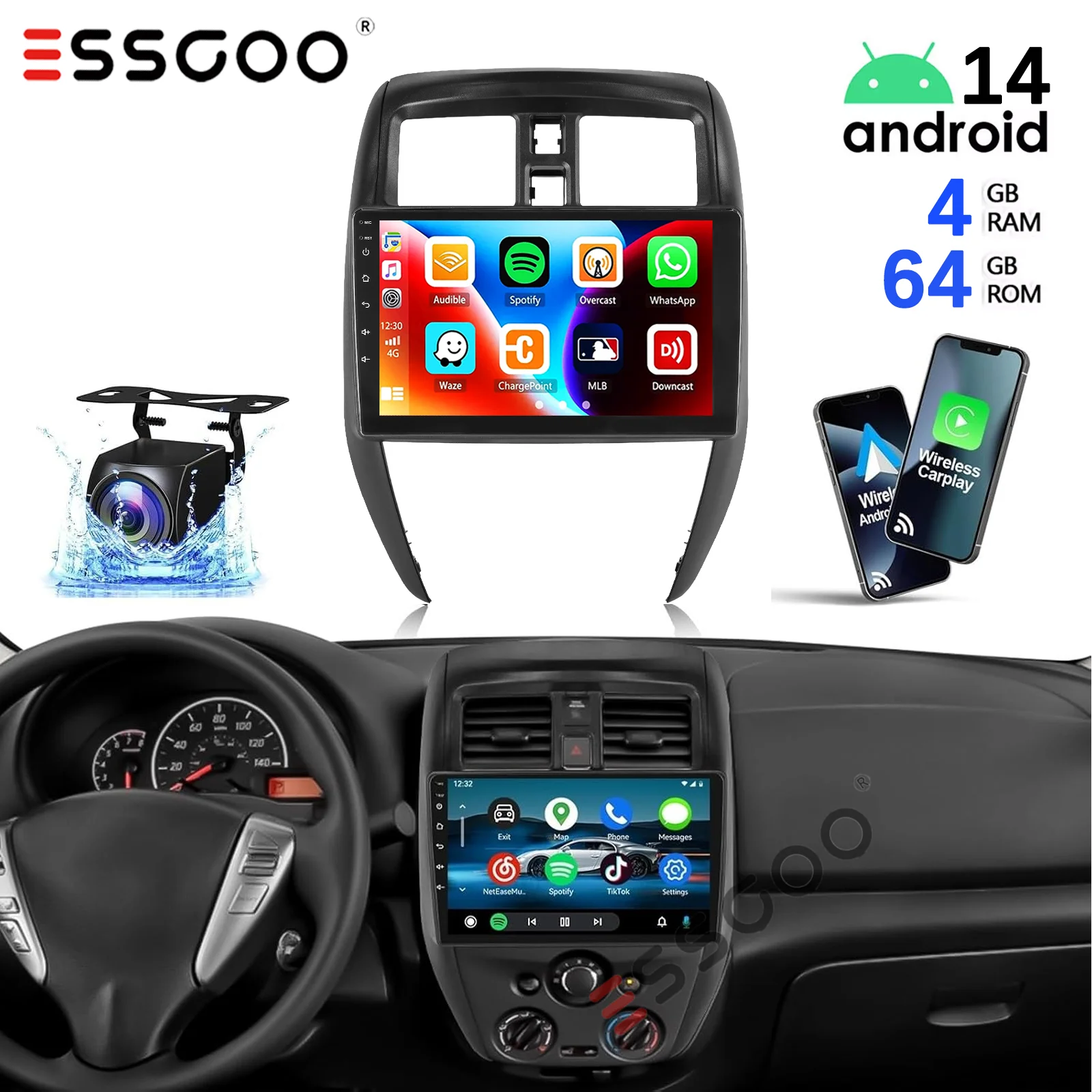 9 "أندرويد 14 لنيسان فيرسا سيدان 2015-2019 الوسائط المتعددة راديو السيارة مشغل فيديو الملاحة التلقائية Carplay السيارات ستيريو واي فاي لتحديد المواقع #1