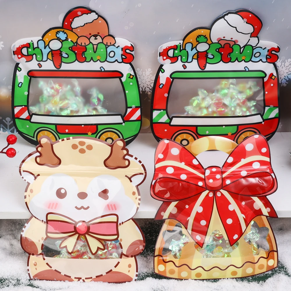 

5Pcs Creative Bag Shape Children's Lunch Bags Candy Biscuits Plastic Zipper Bag Snack Bags Children Christmas Decoration Gifts