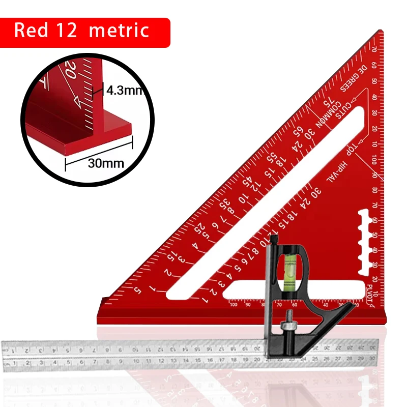 Premium-Spritzer-Quadrat- und kombiniertes Dreieck-Quadrat-Set, Holzbearbeitungsrahmen-Quadrat, Lineal und Winkelmesser-Werkzeugset – Detail 12