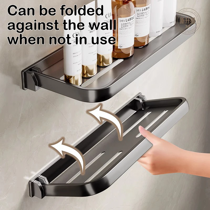 Folding Bathroom Storage Rack Makeup Bottle Storage Washbasin Toilet Wall-Mounted Storage Shelf Aluminum Shower Rack