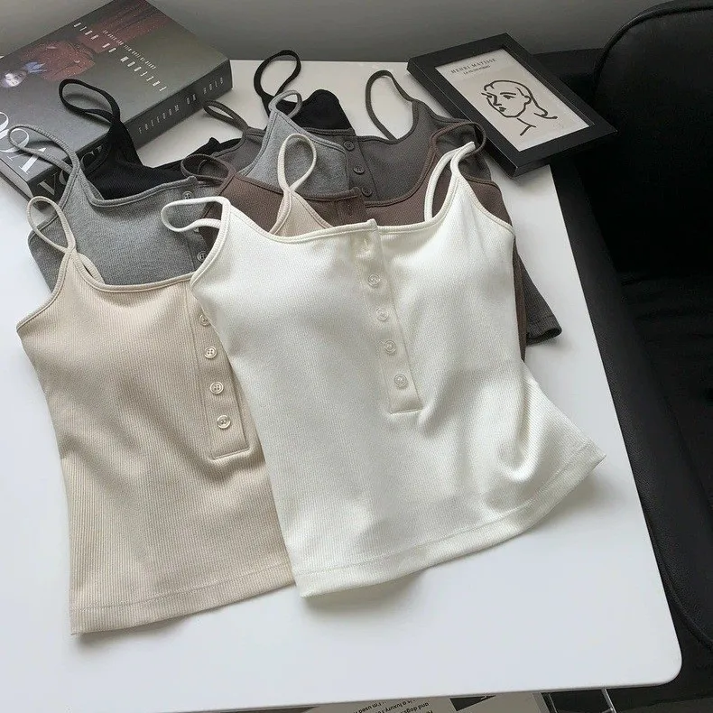 Button Sling Vest Women's with Chest Pad Tube Top Fixed Cup Breathable and Comfortable