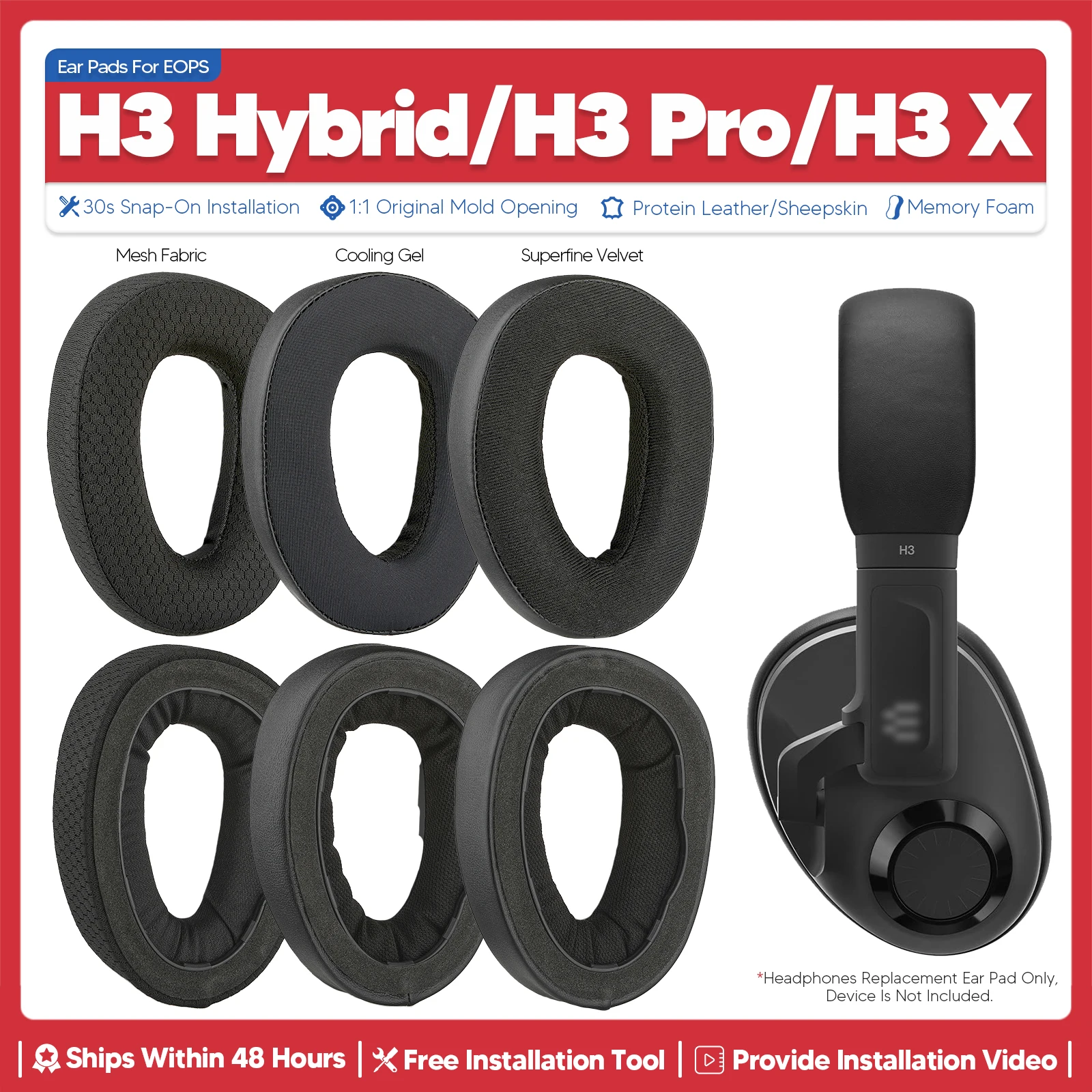 Replacement Ear Pads For Sennheiser EPOS H3 PRO X Hybrid Headphone Accessories Headset Ear Cushion Repair Parts sponge