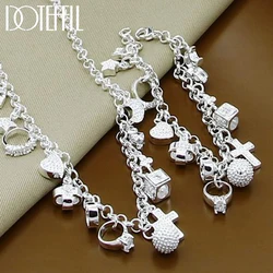Doteffil Sterling Silber Herz Ball Kreuz Stern Anhänger Halskette Armbänder Set für Frauen Hochzeit Verlobung Schmuck