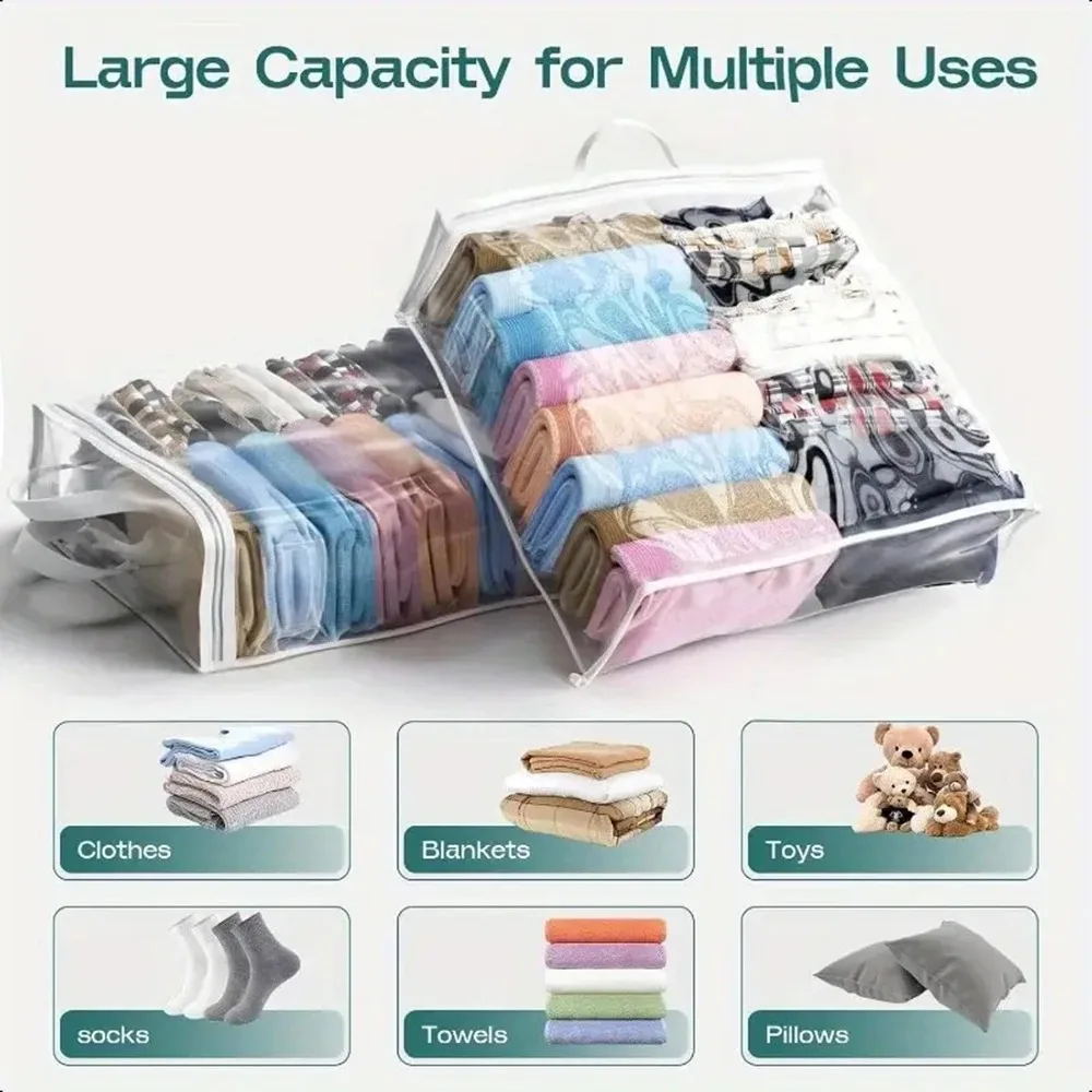 Transparent Zipper Storage Bag, Closet Organizer, Bedding, Linen, Blanket, Down Comforter, Clothes, Toys Storage Bag