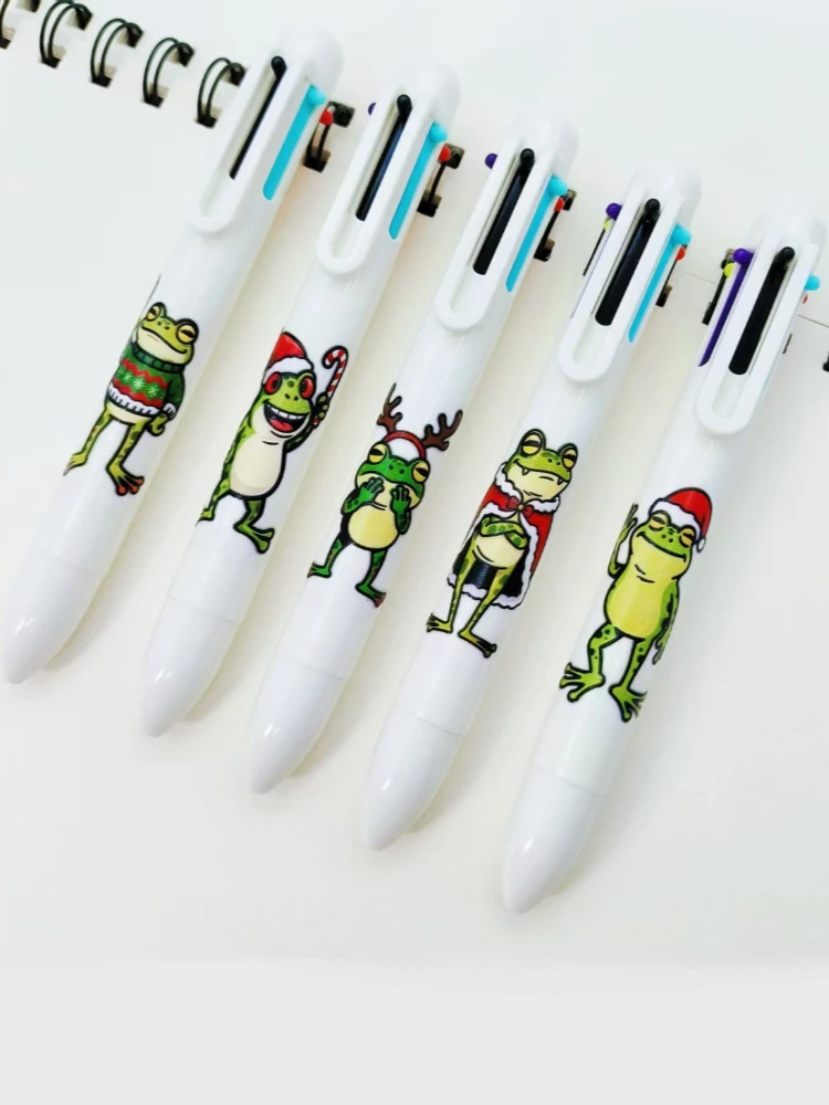 

10PCS funny frog ballpoint pen, Christmas frog modeling multi-color pen, six-in-one frog modeling pen