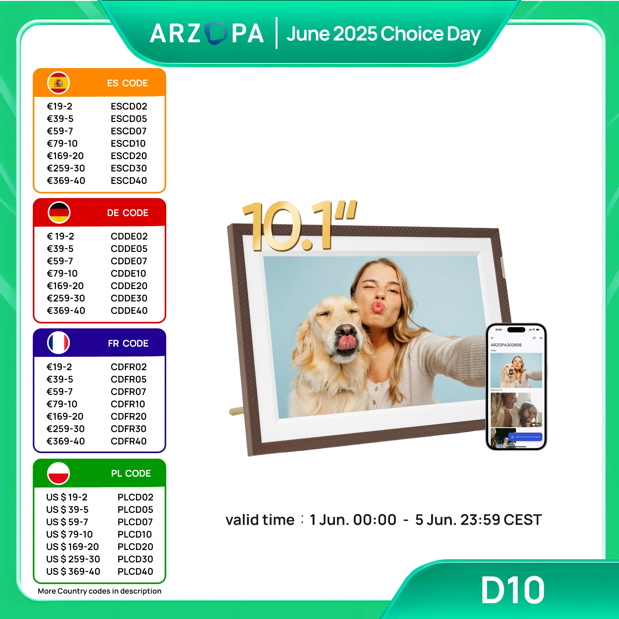 ARZOPA 10,1-Zoll-Digital-Bilderrahmen Smart WiFi 32 GB digitaler Bilderrahmen mit 1280 x 800