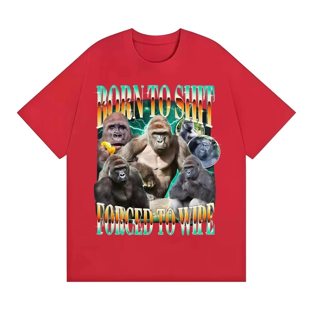 2026 Men Women Retro 90s Gorilla Collage Graphic T‑shirt Unisex Funny Animal Meme Portrait Print Casual Cotton Daily Top