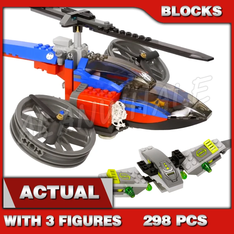 298pcs Super Fighter Revengers Spider Helicopter Rescue Green Goblin Glider 10240 Building Block toy Compatible With Model