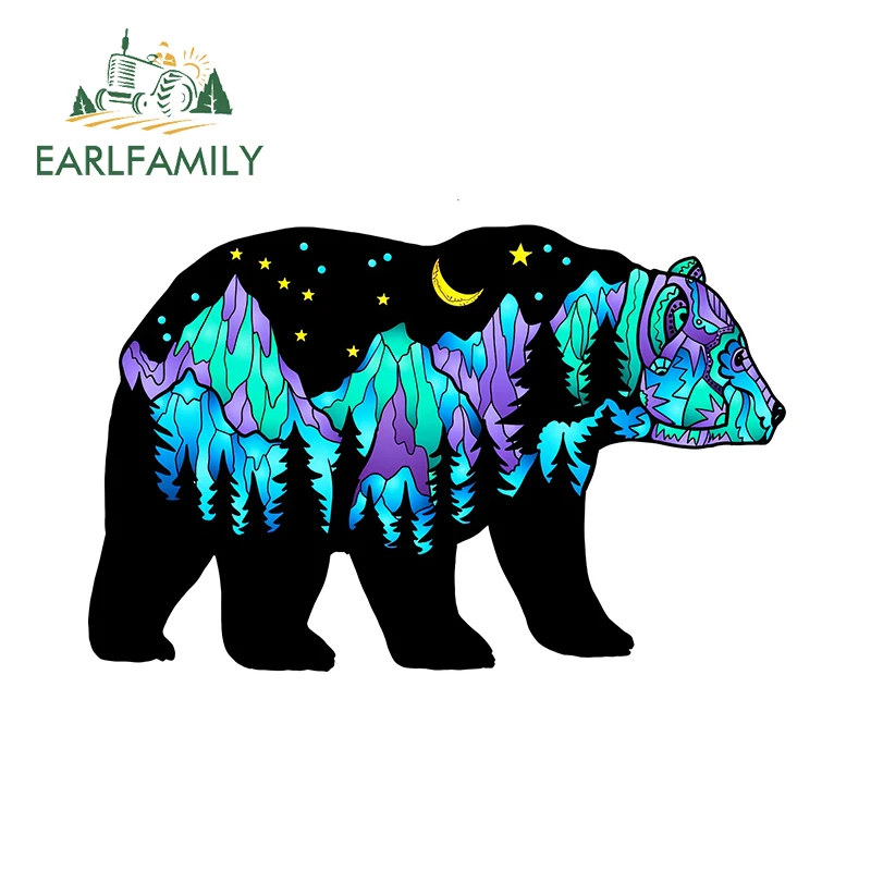 EARLFAMILY 13cm X 10.8cm for Camping Wild Bear Car Stickers Fashionable Creative Decals Sunscreen Laptop Caravan Decor Car Goods