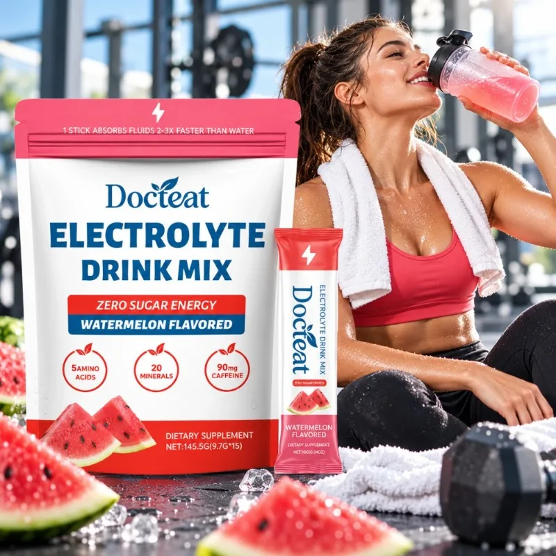Electrolyte Drink Mix Powder Hydration Support for Workout & Keto Zero Sugar Energy with Caffeine & Amino Acids Watermelon