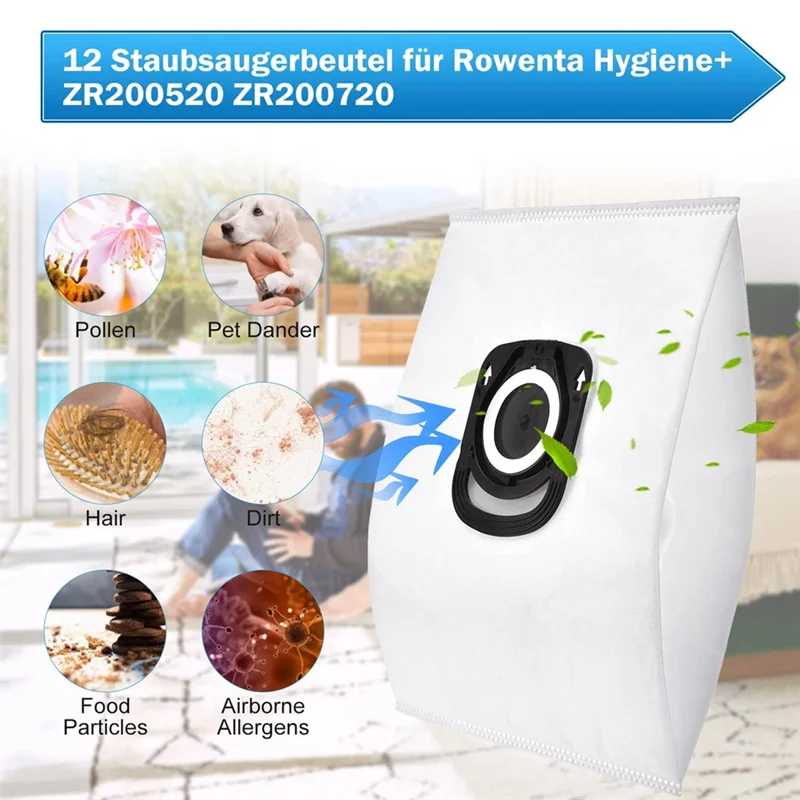 Vacuum Cleaner Bags for Rowenta Hygiene+ ZR200520 ZR200720, Suitable for Compact Power, X-Trem Power and Silence Force