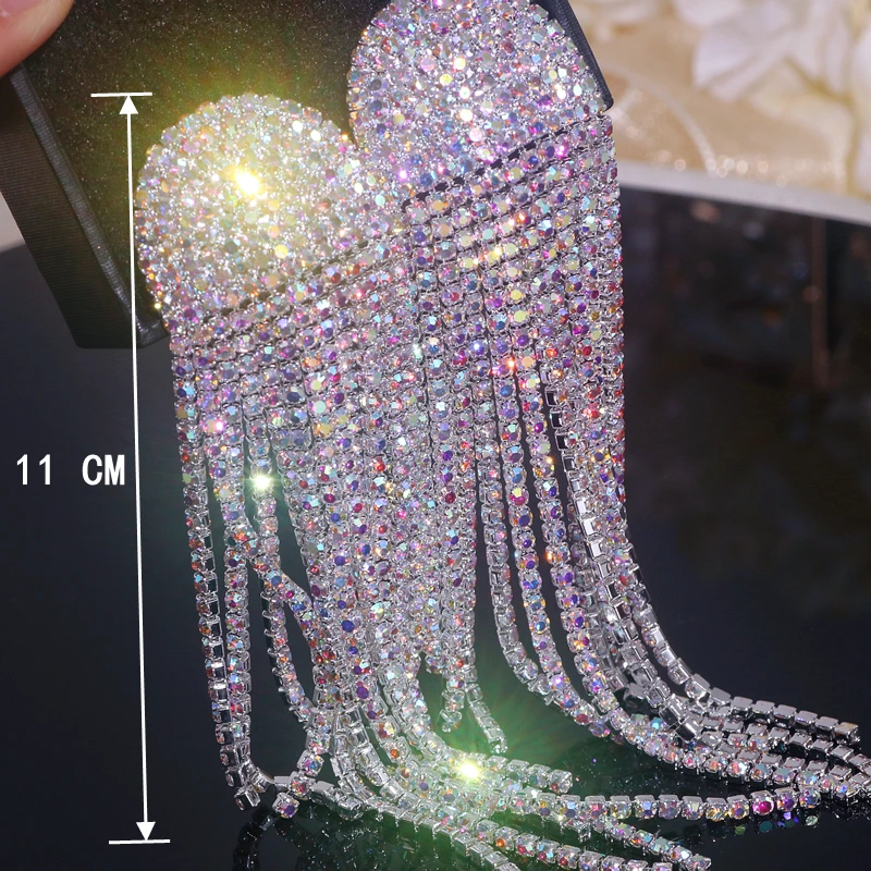 New Sparkling Full Rhinestone Oversize Tassel Earrings for Women Dinner Party Drop Dangle Crystal Earrings Wedding Jewelry Gifts