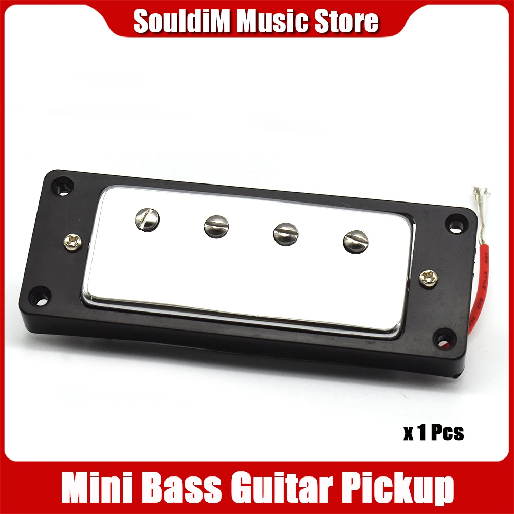 1Pcs Mini Chrome 4 string Bass Guitar Humbucker Pickups with Black Ring Mounting screws