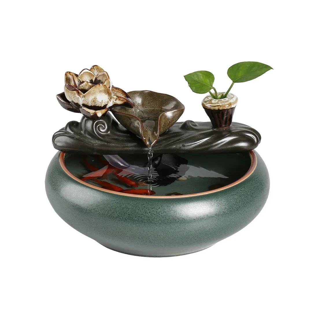 New Chinese-style lucky water ornaments ceramic small desktop living room tea table office circulating water landscape