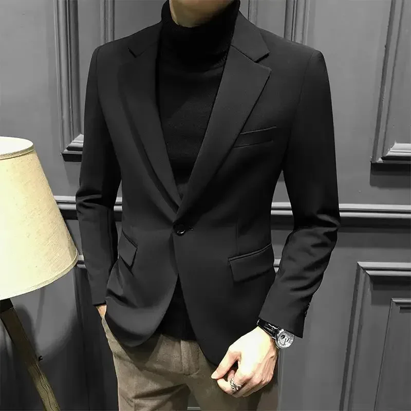 Men\'s Suit Jackets Thin Gray Male Blazer Coat Single Breasted Slim Fit Simple Menswear New in Elegant Summer Casual Fashion 2024