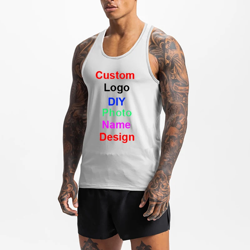 Custom Brand Logo Logo Design Print Gym Tank Tops Men Bodybuilding Stringer Singlet Summer Mesh Quick Dry Fitness Clothing