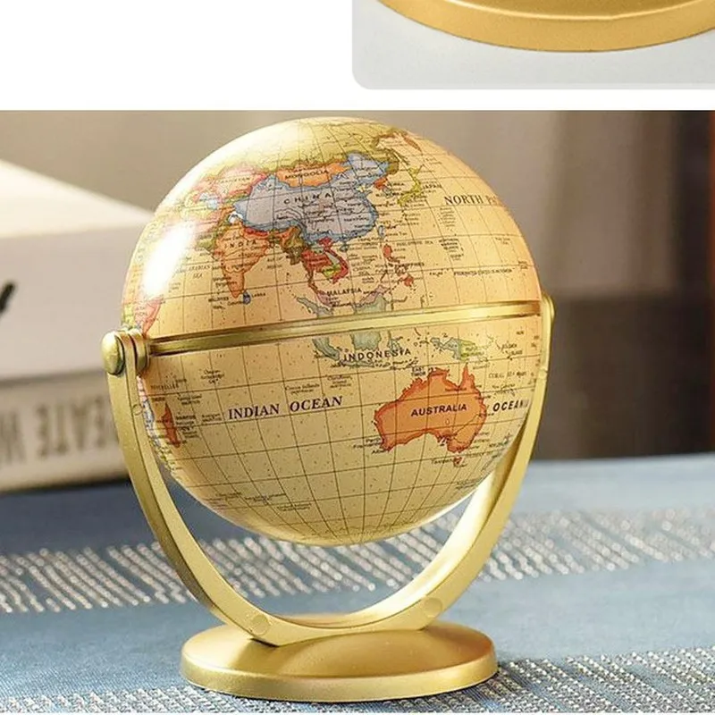 10 cm Retro Globe 360 Roterende Aarde Wereld Oceaan Kaart Bal Antieke Desktop Aardrijkskunde Leren Onderwijs Thuis School Decoratie