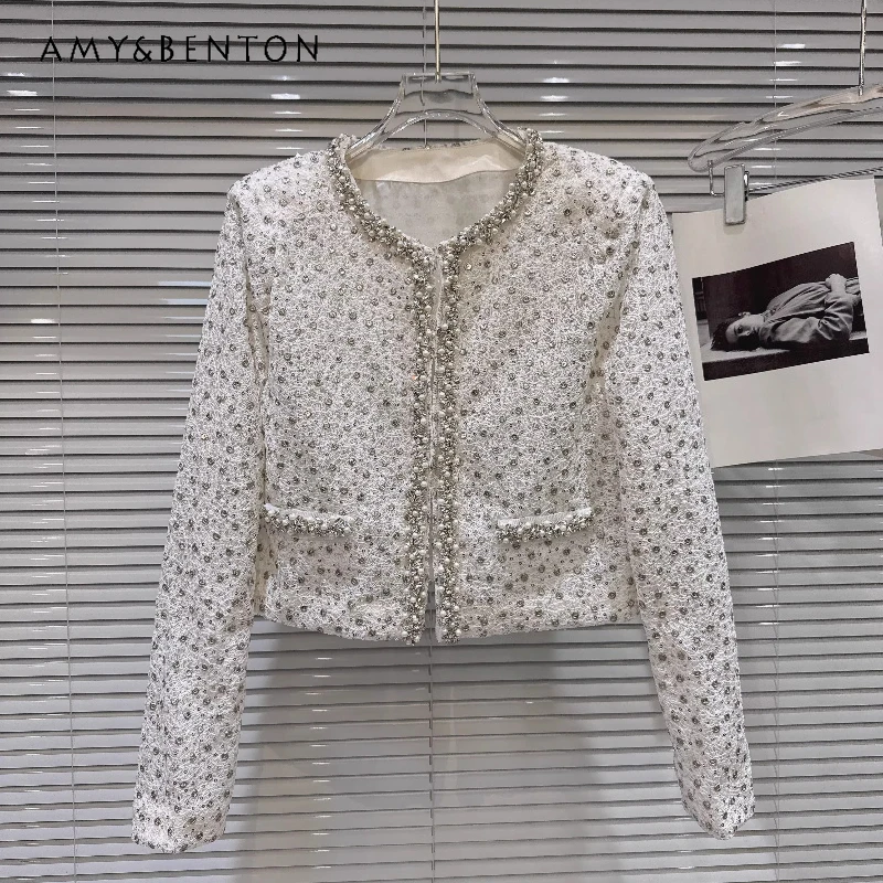 

2026 Spring New Temperament Women's Clothing French Design Fashion Heavy Industry Pearl Beads Embroidered Short Coats Ladies