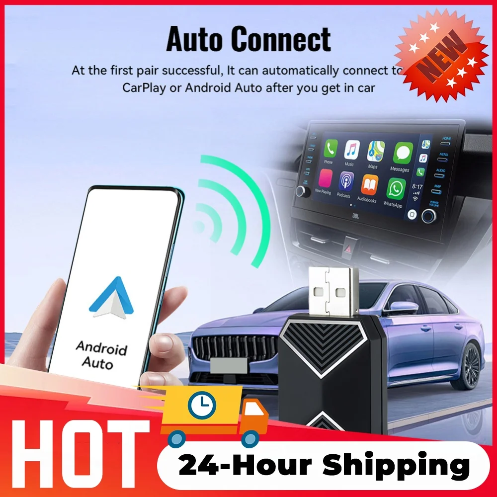 Wireless CarPlay Android Auto Mini Box Voice Assistant Mini Box Dongle USB Plug&Play for Factory Wired CarPlay Android Auto Cars