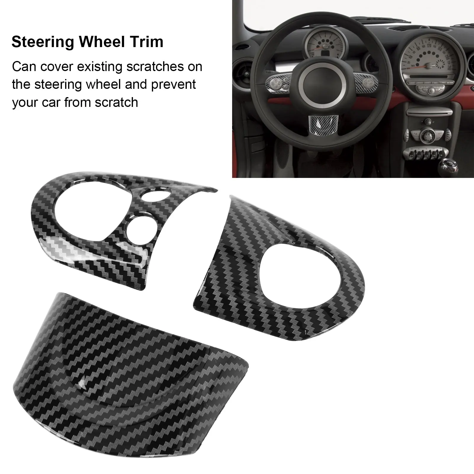 

3Pcs/Set Car Steering Wheel Ring Trim Carbon Fiber Sticker Fit for Mini Cooper R54 R55 R56 R60 Car Interior Trim Accessories