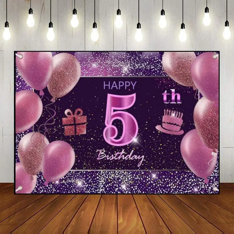 Happy 5th Birthday Vintage Background Photo Banner Newborn Photography Props Princess Gender Reveal Party Golden Decoration Game