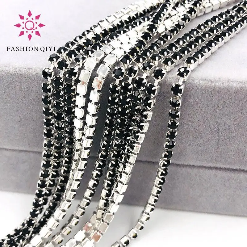 Hot Sale!!!5 yards Super bright encryption Light green 2mm-4mm silver base rhinestones cup chain,diy clothing accessories