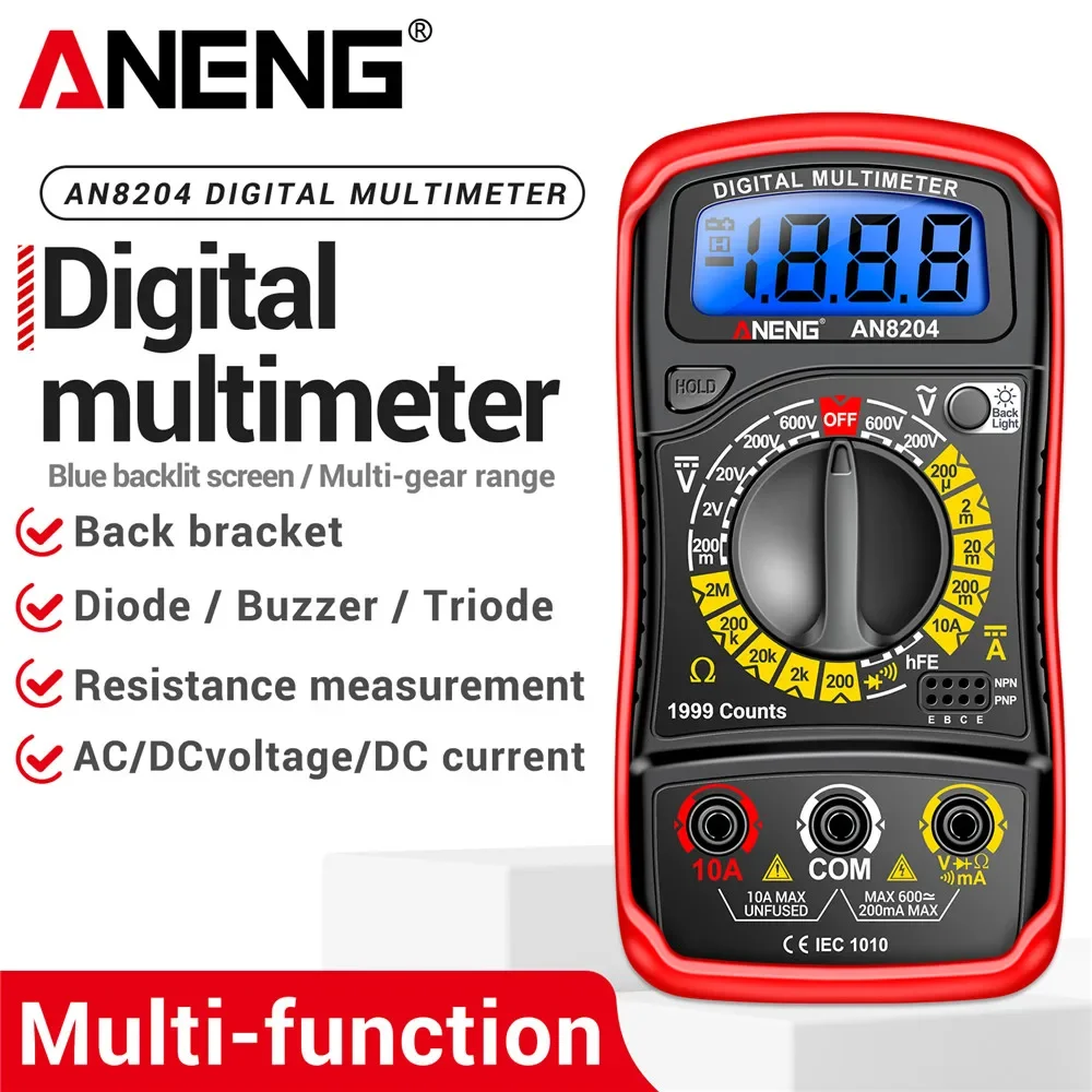 ANENG AN8204 Palm Digital Multimeter hFE Triode Diode Tester Intelligent NCV Voltage Buzzer Meter Anti-burn Maintenance Tools