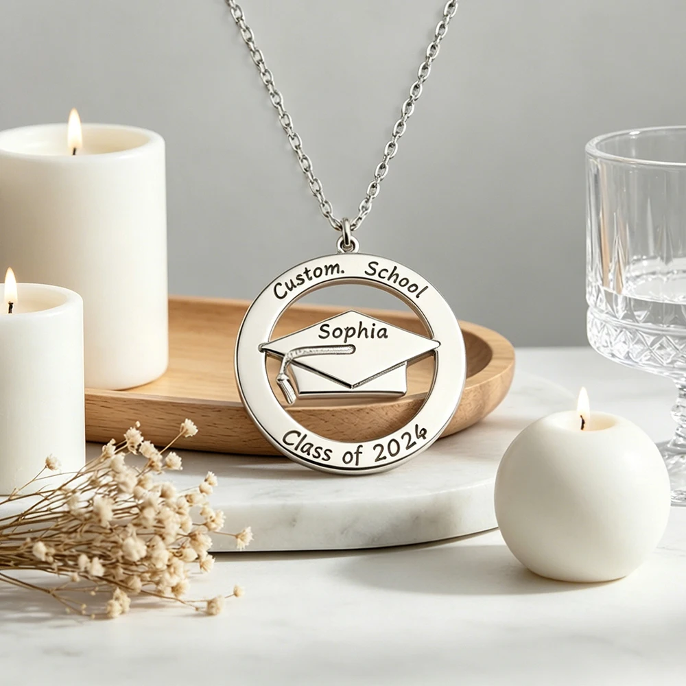 Custom Name Graduation Cap Necklace Stainless Steel Trend Pendant Accessories Personalized Gifts for Woman 2026 Class Jewelry