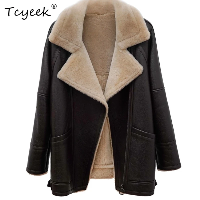 

Tcyeek Real Wool Autumn Winter High End Trendy Korean Version of Medium Length Women's Wool Shearling Fur Coat Fourrures Femme