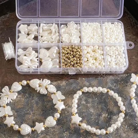 Kit Perlage Fausse Perle 800pièces/boîte pour Création Bijoux DIY Bracelet Collier Boucles d'Oreilles Accessoires Fournitures Artisanat