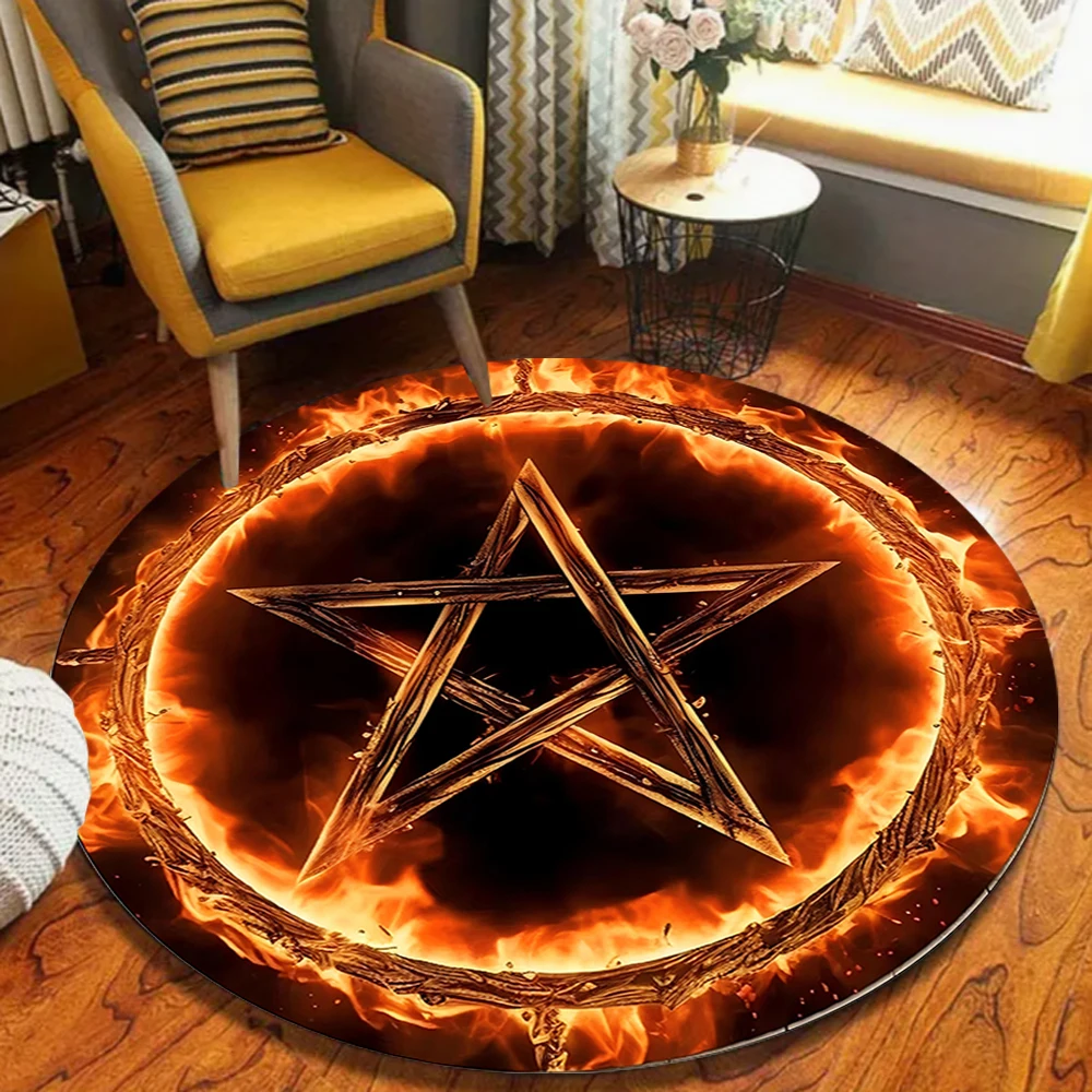 Gothic Pentagram Patterned Circular Carpet Black and Red Pri