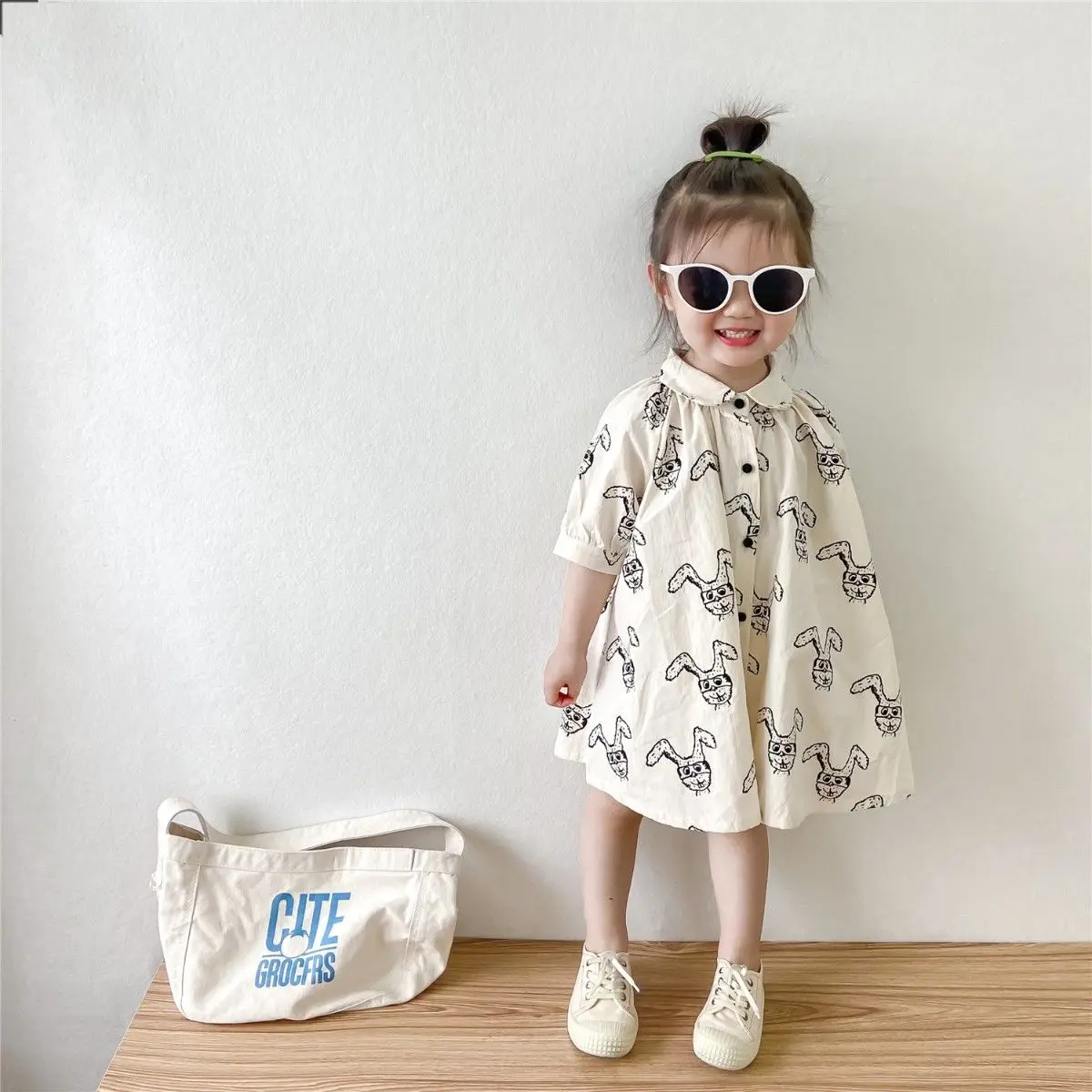 

Girls' Cartoon Pattern Short Sleeve Dress 2025 Summer New Korean Style Girl Cute Animal Thin Girl's Dress