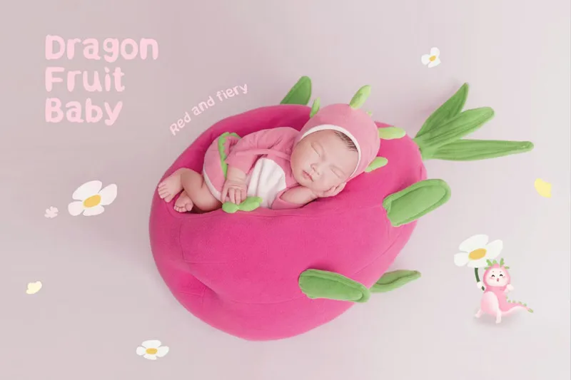 ❤️Newborn Photography Clothing Cute Dragon fruit Hat+Jumpsuit 2Pcs/Set Baby Photo Props Accessories Studio Shoot Clothes Outfits