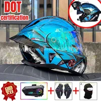 DOT Certified Orz Bluetooth Motorcycle Flip Up Helmet Dual Lens Full Face Helmet for Men Women All Seasons Casco Moto