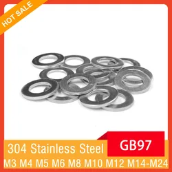 GB97 A2 Flat Washers M3 M4 M5 M6 M8 M10 M12 M14 M16 M18 M20 M24 M27 304 Stainless Steel Plain Gaskets