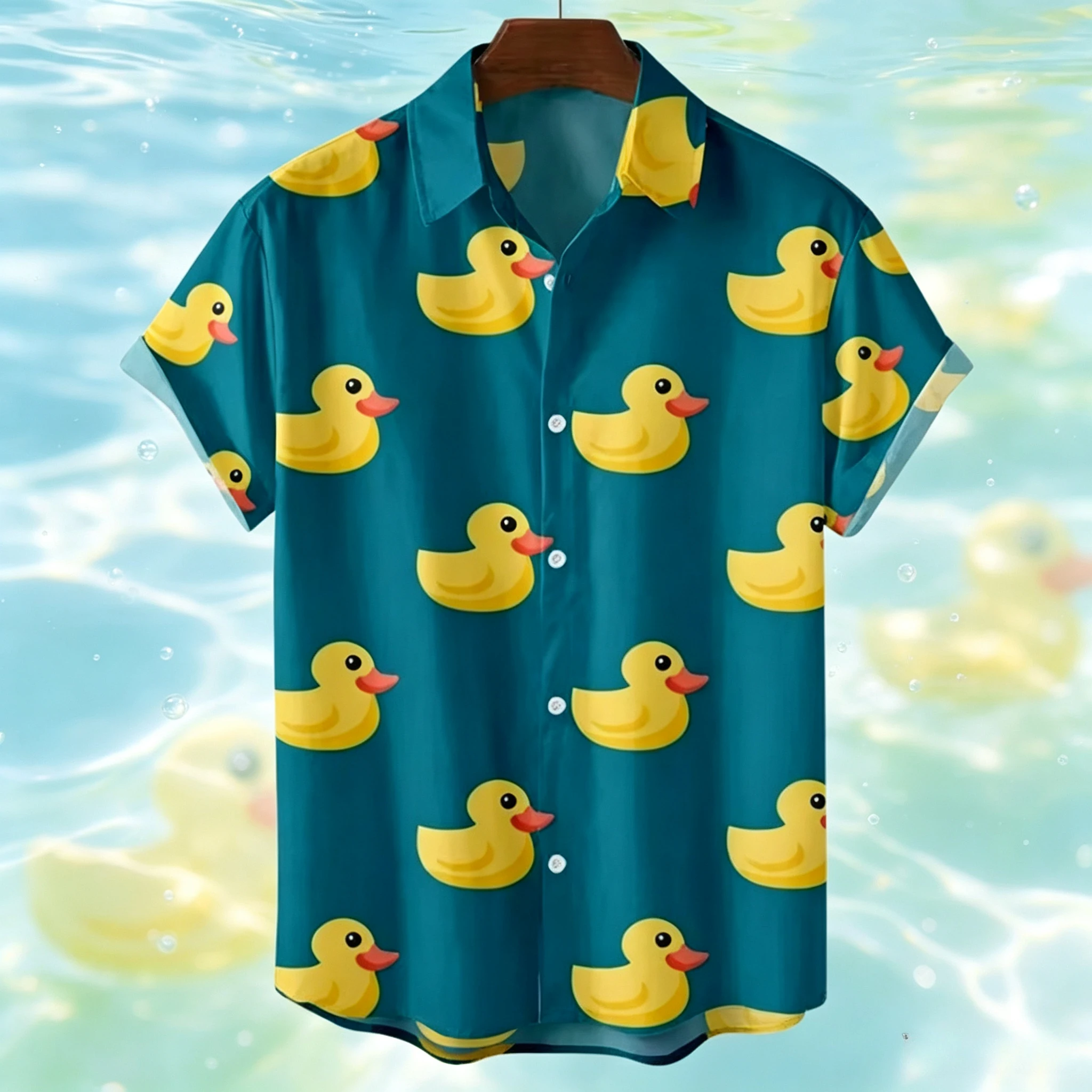 Men's Shirts Cute Duck 3d Print Summer Casual Oversized Short Sleeve Fashion Single-Breasted Blouses Trend Lapel Men's Clothing