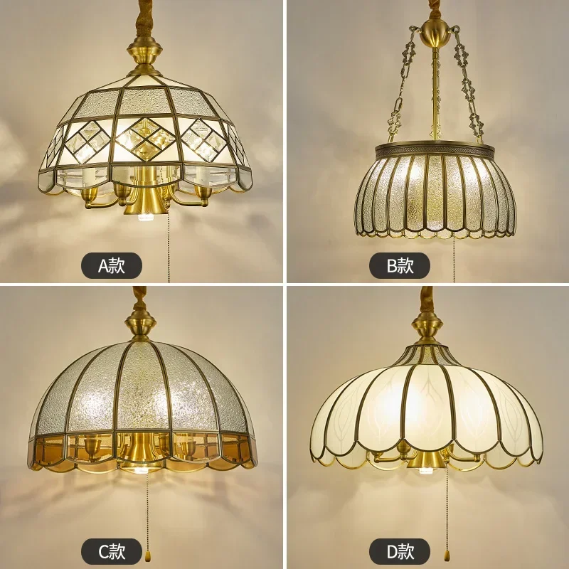 

American copper lamp light luxury dining room retro bedroom all copper European crystal living room lamp small chandelier