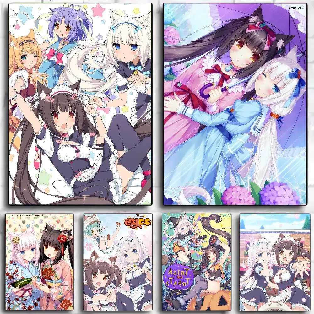 Nekopara أنيمي الشوكولاته Kawaii الفانيليا الساخن GalGame لطيف ملصق ملصقات الفن جداريات حائطية ديكور لعبة غرفة ديكور الهدايا HD اللوحة